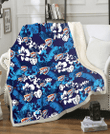 OKC Light Blue Hibiscus Banana Leaf Navy Background 3D Fleece Sherpa Blanket