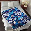 OKC Light Blue Hibiscus Banana Leaf Navy Background 3D Fleece Sherpa Blanket