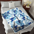 STL Hibiscus Balm Leaves Blue And White Background 3D Fleece Sherpa Blanket