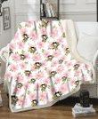 PIT Light Pink Hibiscus White Background 3D Fleece Sherpa Blanket