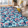 WAS Dark Turquoise Hibiscus Navy Background Printed Area Rug