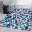 WAS Dark Turquoise Hibiscus Navy Background Printed Area Rug