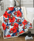 OTT White Tropical Leaf Red Hibiscus Navy Background 3D Fleece Sherpa Blanket