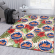NYM Red Hibiscus Green Tropical Leaf Cream Background Printed Area Rug