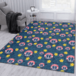 WAS Yellow Hibiscus Cadet Blue Leaf Navy Background Printed Area Rug