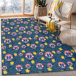WAS Yellow Hibiscus Cadet Blue Leaf Navy Background Printed Area Rug