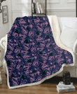 CAR Thistle Sketch Hibiscus Dark Slate Blue Background 3D Fleece Sherpa Blanket