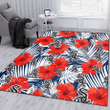 Chicago White Sox White Tropical Leaf Red Hibiscus Navy Background Printed Area Rug