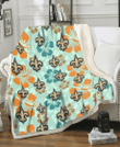 NO Orange Green Hibiscus Pale Green Background 3D Fleece Sherpa Blanket
