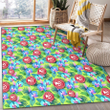 ATL Blue Orchid Green Pink Leaf Green Background Printed Area Rug