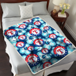 Texas Rangers Dark Turquoise Hibiscus Navy Background 3D Fleece Sherpa Blanket