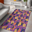 DET Yellow And Orange Hibiscus Purple Background Printed Area Rug