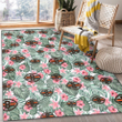 CLV Pink Hibiscus Porcelain Flower Tropical Leaf White Background Printed Area Rug