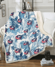 CBJ Hibiscus Balm Leaves Blue And White Background 3D Fleece Sherpa Blanket