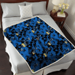 UTA Black Dark Blue Hibiscus Black Background 3D Fleece Sherpa Blanket