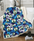 BOS Light Blue Hibiscus Banana Leaf Navy Background 3D Fleece Sherpa Blanket
