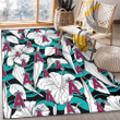LAA White Hibiscus Turquoise Wave Black Background Printed Area Rug