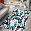 LAA White Hibiscus Turquoise Wave Black Background Printed Area Rug