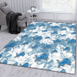 DET White Hibiscus Orchid Light Blue Background Printed Area Rug