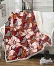 POR Bisque Hibiscus Brown Pattern 3D Fleece Sherpa Blanket