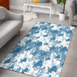 DET White Hibiscus Orchid Light Blue Background Printed Area Rug
