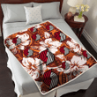 POR Bisque Hibiscus Brown Pattern 3D Fleece Sherpa Blanket