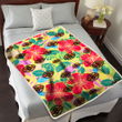 CLV Red Hibiscus Green Blue Leaf Yellow Background 3D Fleece Sherpa Blanket