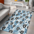 LVR Hibiscus Balm Leaves Blue And White Background Printed Area Rug