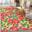 CLE Red Hibiscus Green Blue Leaf Yellow Background Printed Area Rug
