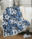 SAS White And Blue Hibiscus Dark Blue Background 3D Fleece Sherpa Blanket
