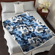 SAS White And Blue Hibiscus Dark Blue Background 3D Fleece Sherpa Blanket