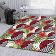 POR Red Hibiscus Green Tropical Leaf Cream Background Printed Area Rug