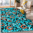 CHI Blue Hibiscus Blue Coconut Tree Black Background Printed Area Rug