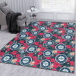 SEA Mariners Tiny Red Hibiscus White Porcelain Flower Black Background Printed Area Rug