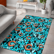 CHI Blue Hibiscus Blue Coconut Tree Black Background Printed Area Rug