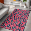 HST Red Hibiscus Dark Gray Background Printed Area Rug