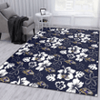 BAL White Hibiscus Sketch Porcelain Flower Navy Background Printed Area Rug