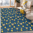 PIT Yellow Hibiscus Cadet Blue Leaf Navy Background Printed Area Rug
