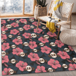 SF Light Coral Hibiscus Gray Leaf Black Background Printed Area Rug