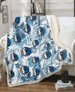 DAL Hibiscus Balm Leaves Blue And White Background 3D Fleece Sherpa Blanket