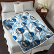 DAL Hibiscus Balm Leaves Blue And White Background 3D Fleece Sherpa Blanket