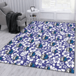 DAL White Hibiscus Pattern Slate Blue Background Printed Area Rug