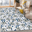 GB White Hibiscus And Leaves Blue Background Printed Area Rug