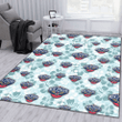 New Orlean Pelicans Pale Turquoise Hibiscus Light Cyan Background Printed Area Rug