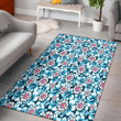 LAC Blue Line White Hibiscus Black Background Printed Area Rug