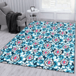 LAC Blue Line White Hibiscus Black Background Printed Area Rug
