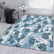 SEA Kraken Hibiscus Balm Leaves Blue And White Background Printed Area Rug