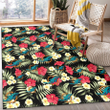MIA Red Hibiscus Yellow Porcelain Flower Black Background Printed Area Rug