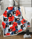 PHI Flyers White Tropical Leaf Red Hibiscus Navy Background 3D Fleece Sherpa Blanket