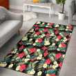 MIA Red Hibiscus Yellow Porcelain Flower Black Background Printed Area Rug